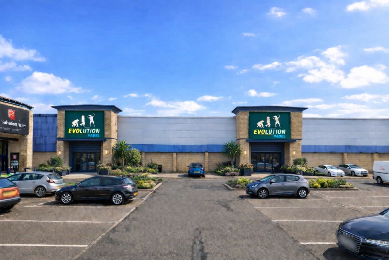 Exterior frontage render of the Evolution Padel venue